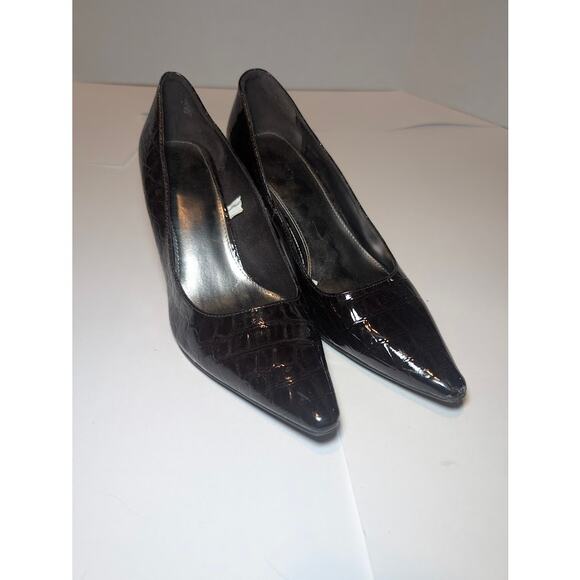 Merona Brown Faux Leather Snakeskin Heels Pointed Toe Pumps 7 - Picture 1 of 7
